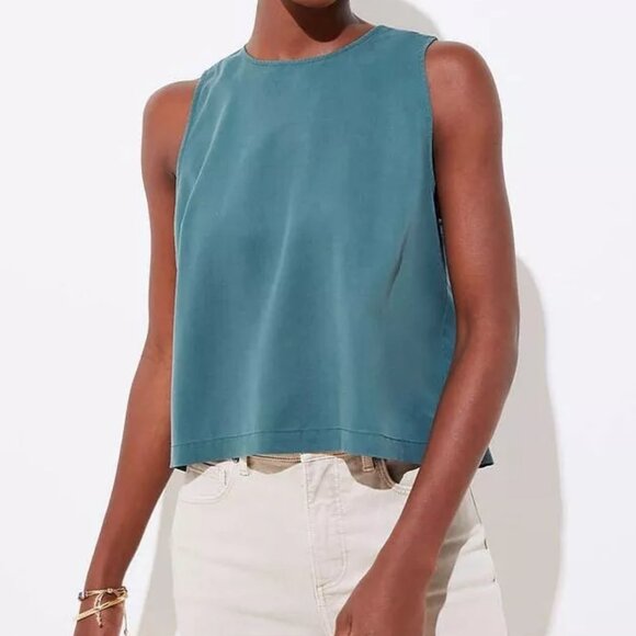 Ann Taylor LOFT PLUS Shirred Back Shell - Teal - Size 16 Plus - Picture 1 of 6